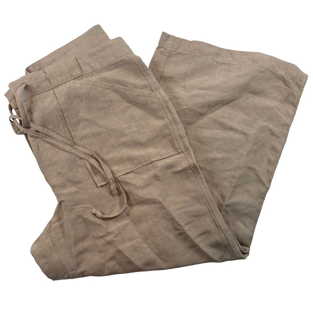 New York & Company Linen Blend Wide Leg Pants Women’s 8 Beige Cropped Drawstring